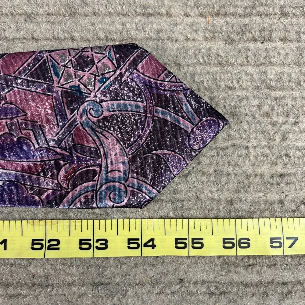 Vintage Mens Abstract Geometric Necktie Purple Mauve Teal Polyester RN 20170